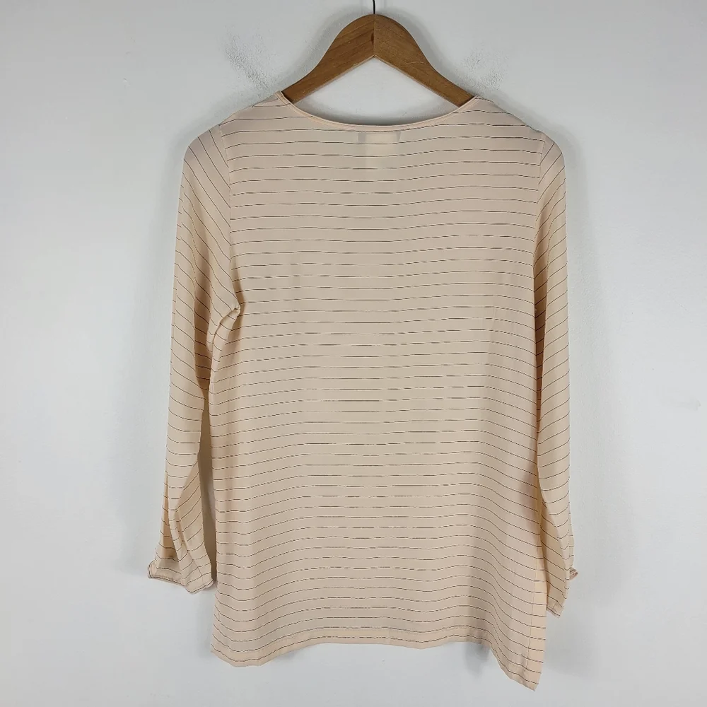 MaxMara Silk Semi Sheer Striped Long Sleeve Crewneck Split Side Blouse - Picture 8 of 10